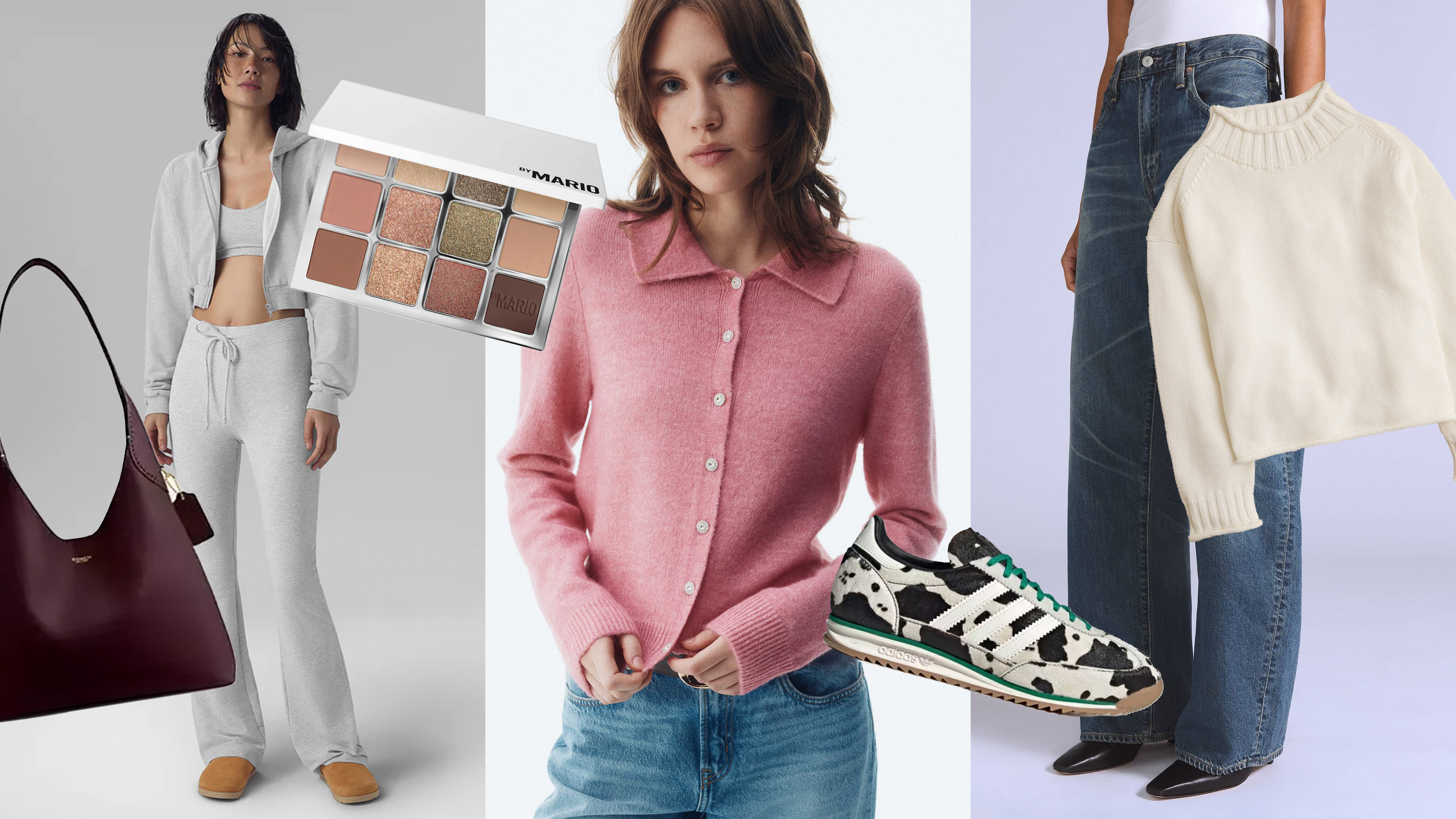 Collage of Coach, Alo, Sephora, H&amp;M, Adidas, Levi, and J.Crew products. 