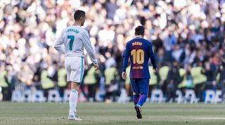 Cristiano Ronaldo and Lionel Messi during a Clasico clash between Real Madrid and Barcelona in December 2017.