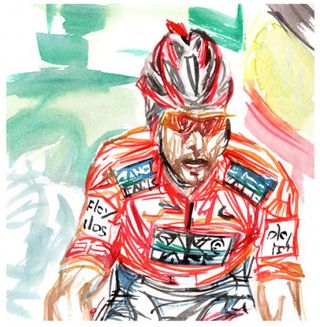Fabian Cancellara (Saxo Bank) puts his head down and rides away from the peloton at Paris-Roubaix.