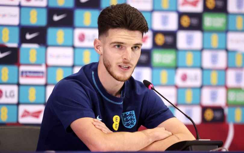 Declan Rice addressing the media