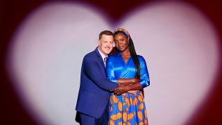 Billy Gardell and Folake Olowofoyeku have a heart-oriented onscreen moment in Bob Hearts Abishola.