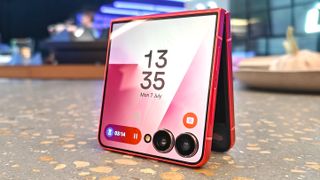 Samsung Galaxy Z Flip 7 partly opened in tent mode