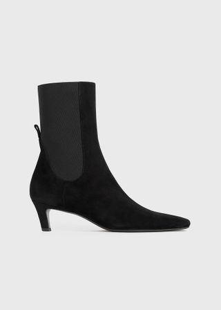 The Mid Heel Suede Boot Black