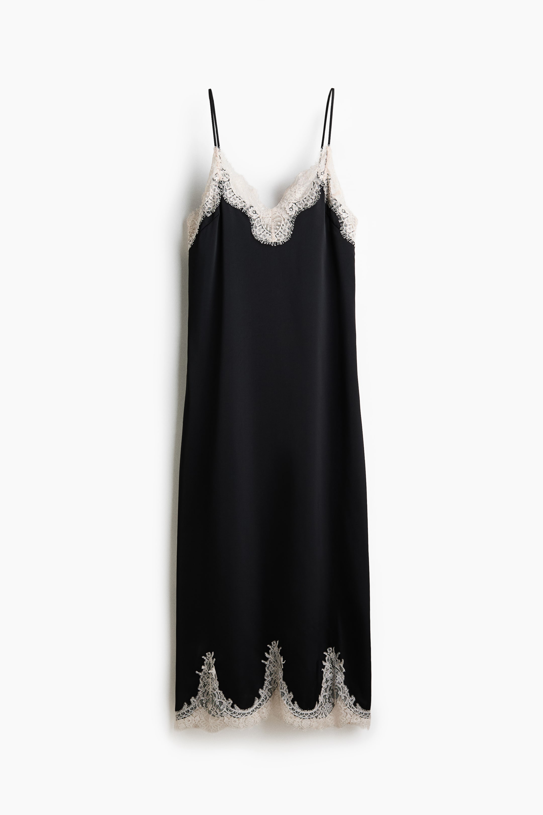 Lace-Trimmed Slip Dress - Black
