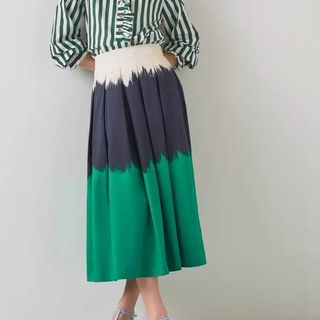 Dora Green, Navy And Cream Tie Dye Cotton Midi Skirt