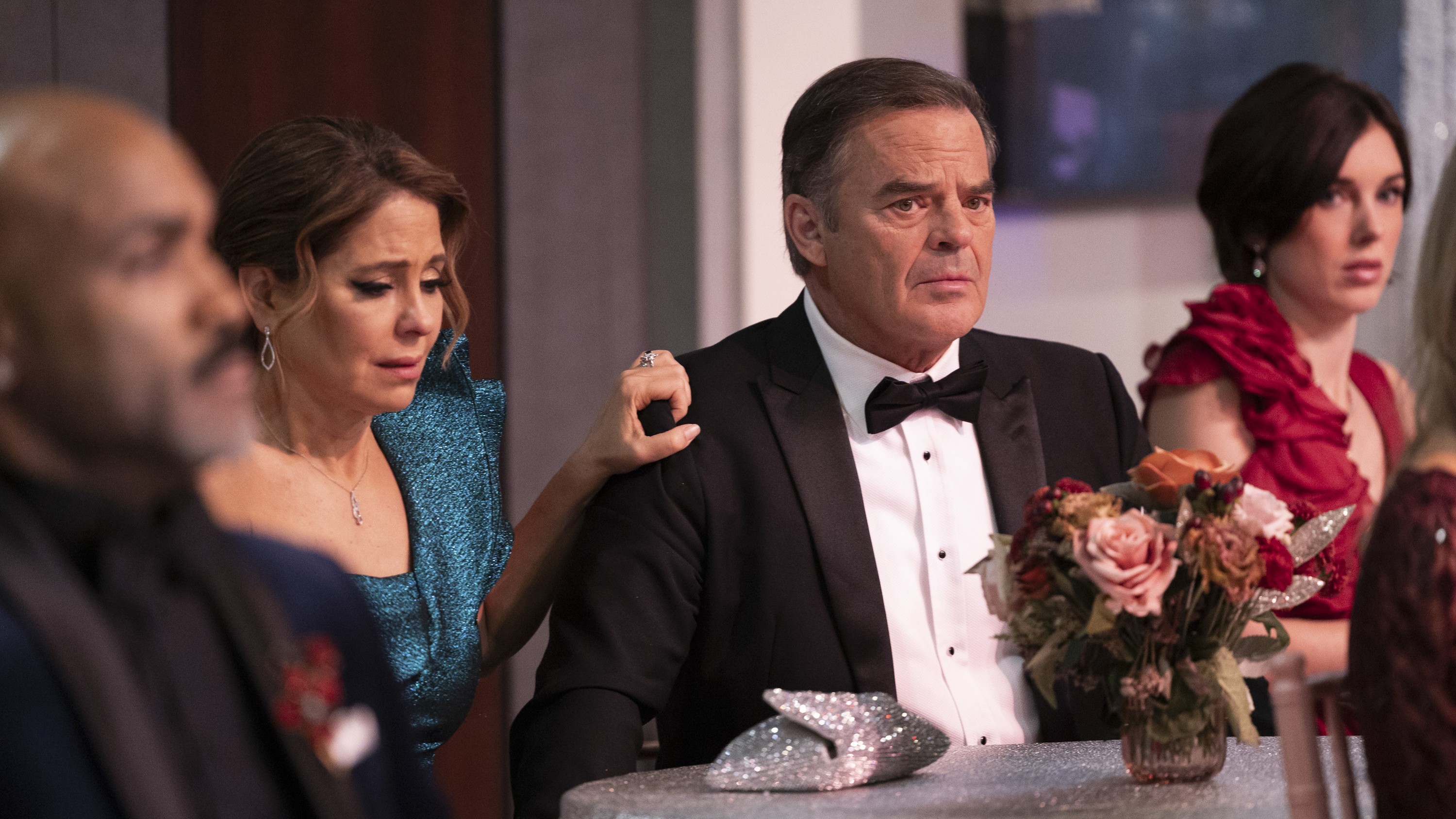 Lisa LoCicero, Wally Kurth and Katelyn MacMullen as Olivia, Ned and Willow stunned at the Nurses Ball in General Hospital 