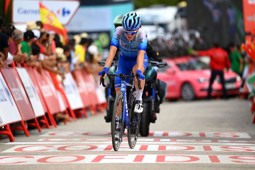 MONASTERIO DE TENTUDA SPAIN SEPTEMBER 07 Lawson Craddock of United States and Team BikeExchange Jayco crosses the finish line during the 77th Tour of Spain 2022 Stage 17 a 1624km stage from Aracena to Monasterio de Tentuda 1095m LaVuelta22 WorldTour on September 07 2022 in Monasterio de Tentuda Spain Photo by Tim de WaeleGetty Images