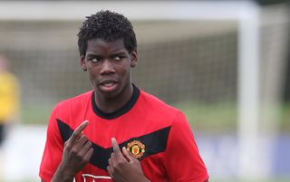 Paul Pogba in action during the Premier Academy Under-18 match between Manchester United and Manchester City at Carrington Training Ground on October 17 2009 in Manchester, England.