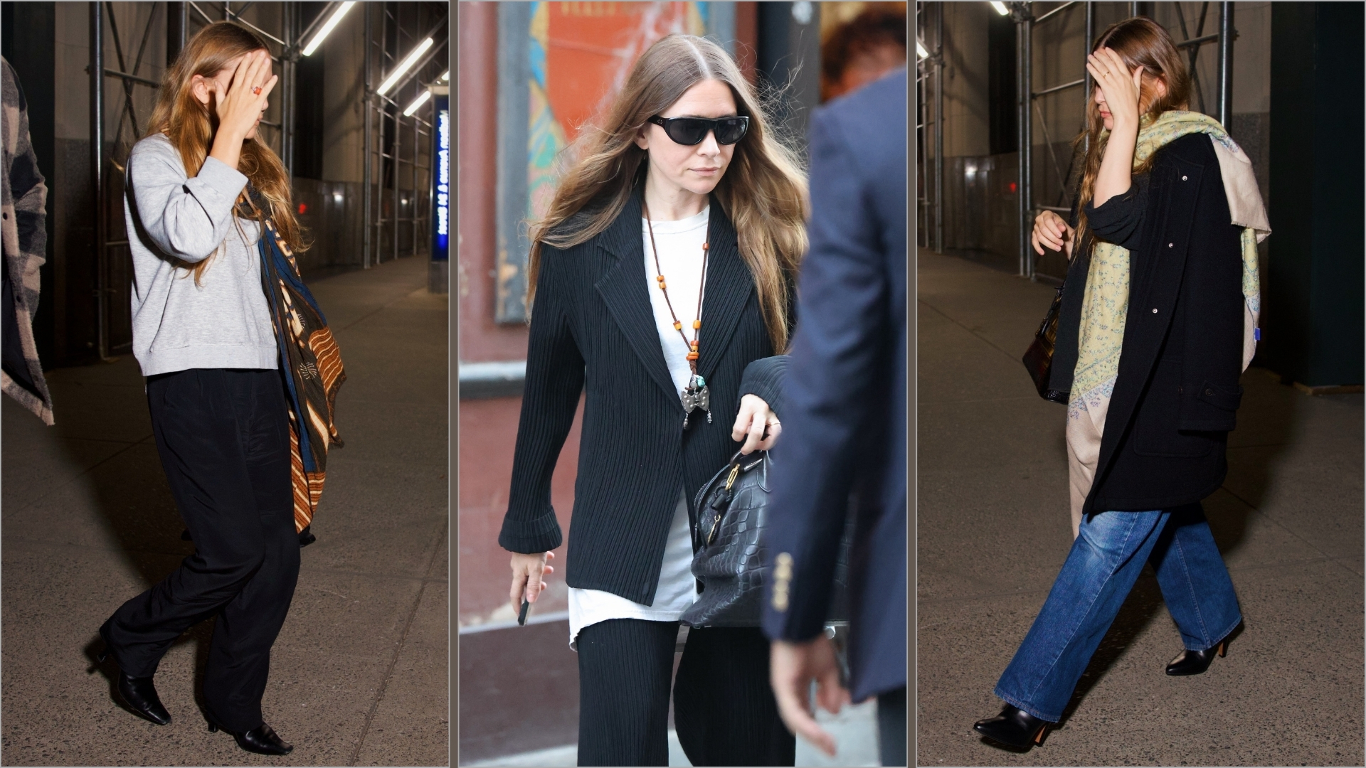 An image of the Olsen Twins wearing their classic autumn fashion trends. 
