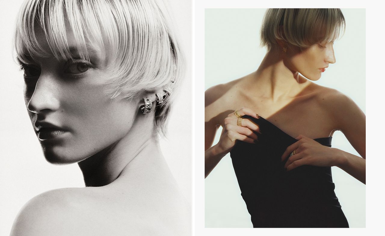 woman with short blonde hair wearing Dior jewellery