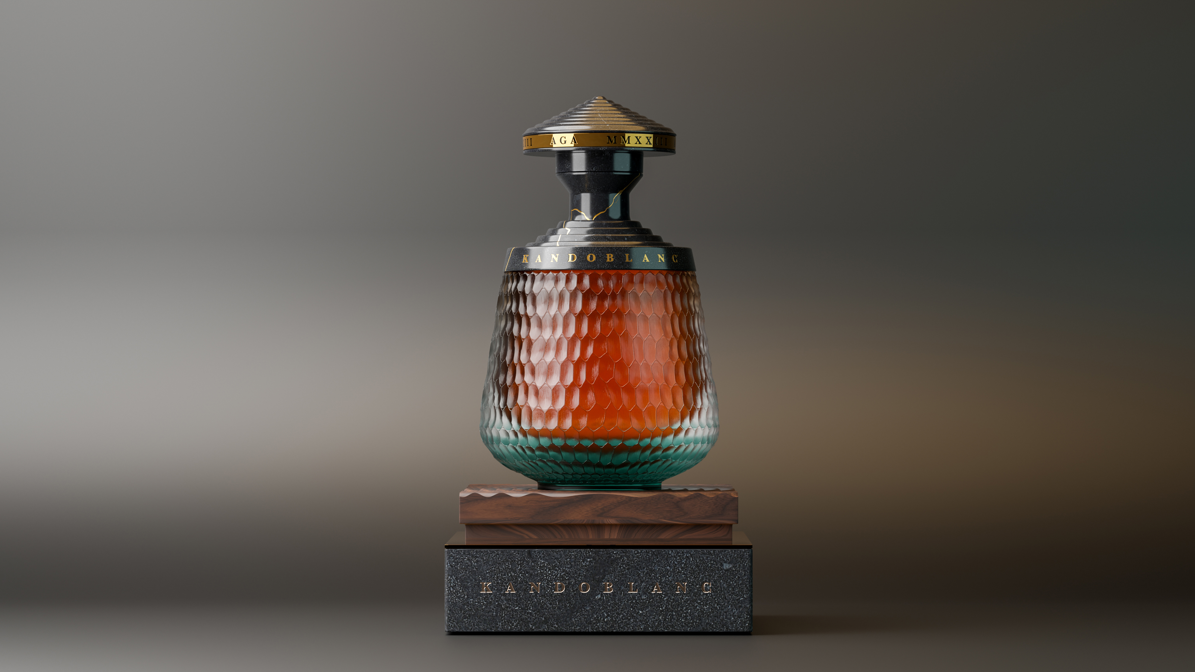 Kandoblanc Aga whisky bottle hero pic on pedestal