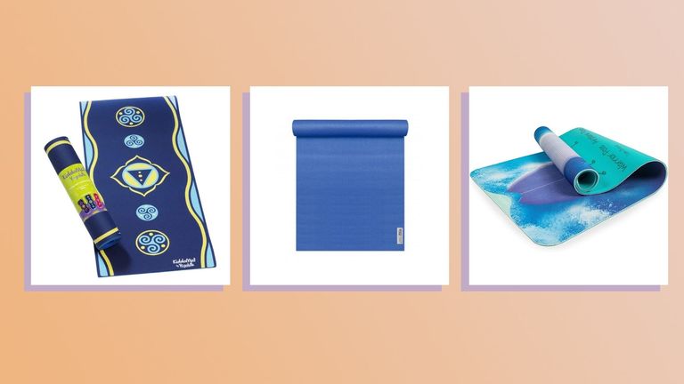 three of the best yoga mats for kids on peach background