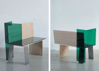Wooden bench with green plexiglass side