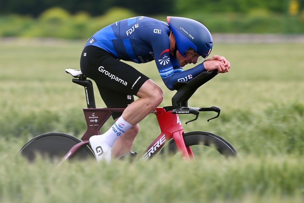 Riders competing in a individual time trial on stage 9 of the 2023 Giro d'Italia