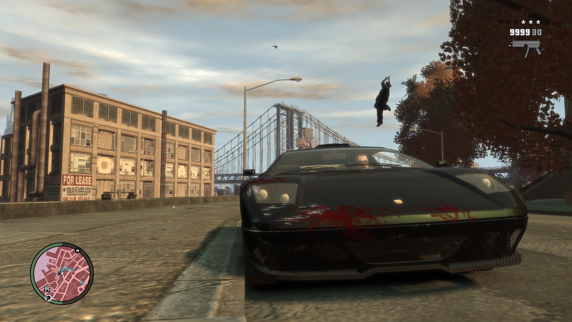 GTA IV in Liberty City with a policeman in the air