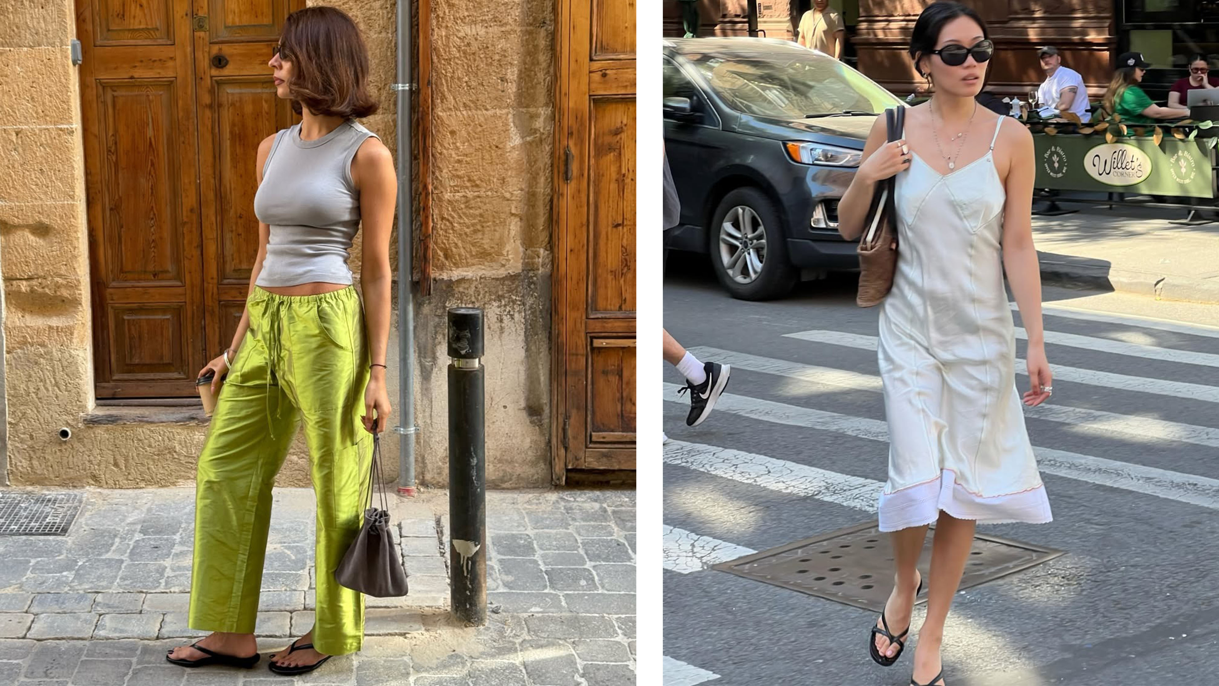 Women wearing summer outfits.