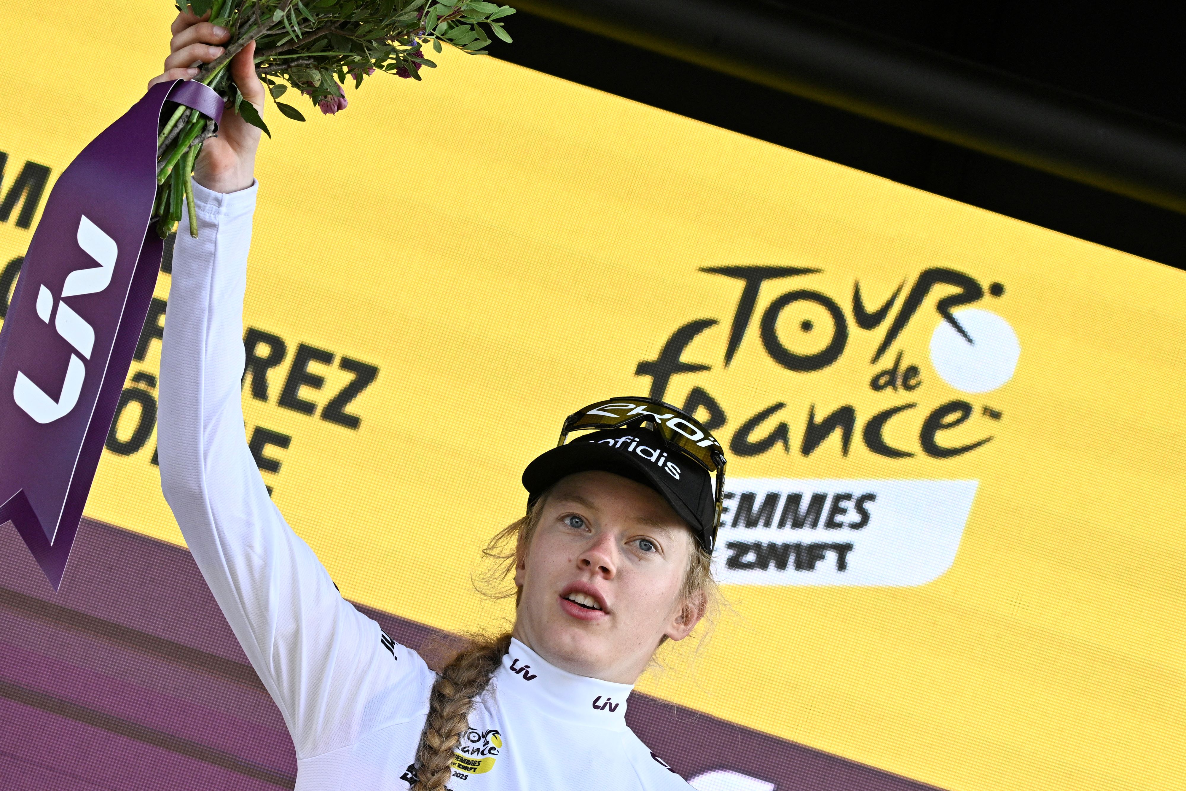 Julie Bego keeps white after stage 6 of Tour de France Femmes 2025.