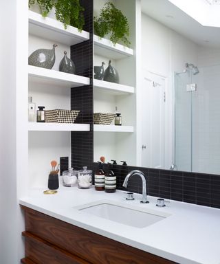 bathroom with white sink and toiletries