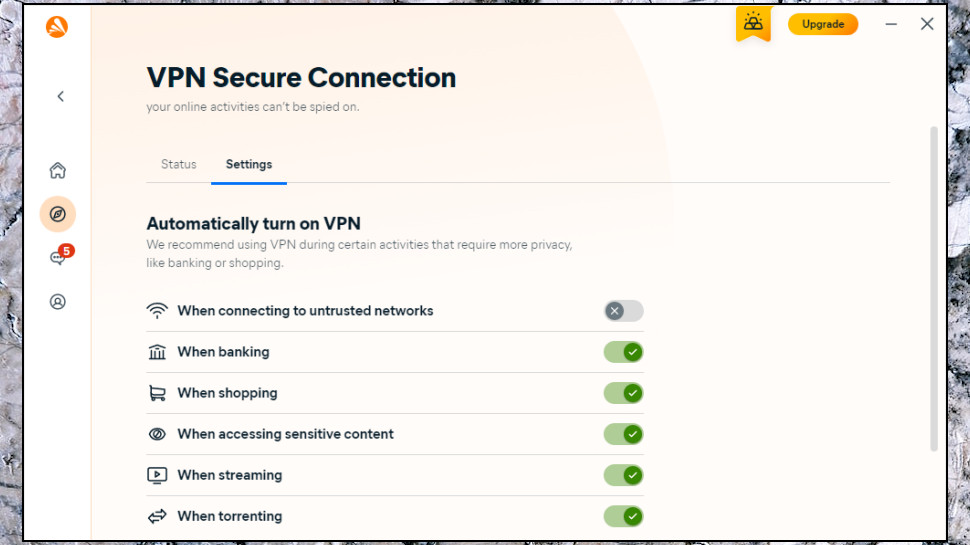 Avast One Gold: VPN settings.