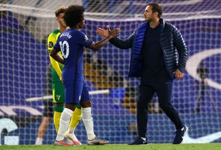 Willian, left, could be leaving Frank Lampard's Chelsea