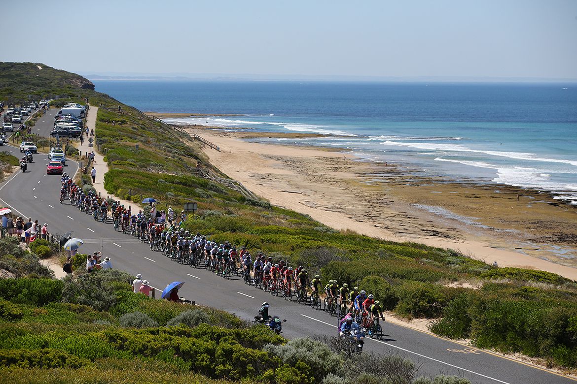 The breakaway riding the coastal roads