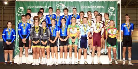 The first day's medallists after the presentation ceremony.