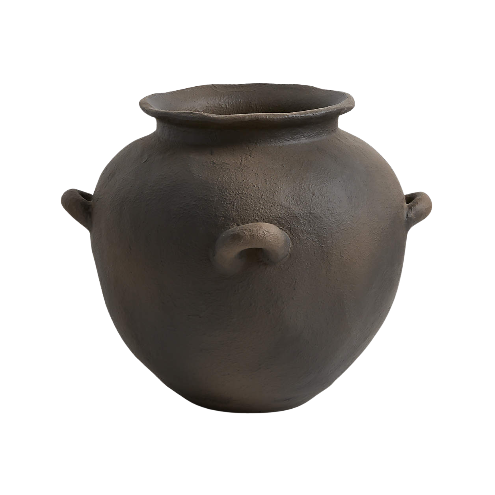 a dark brown pot with small handles