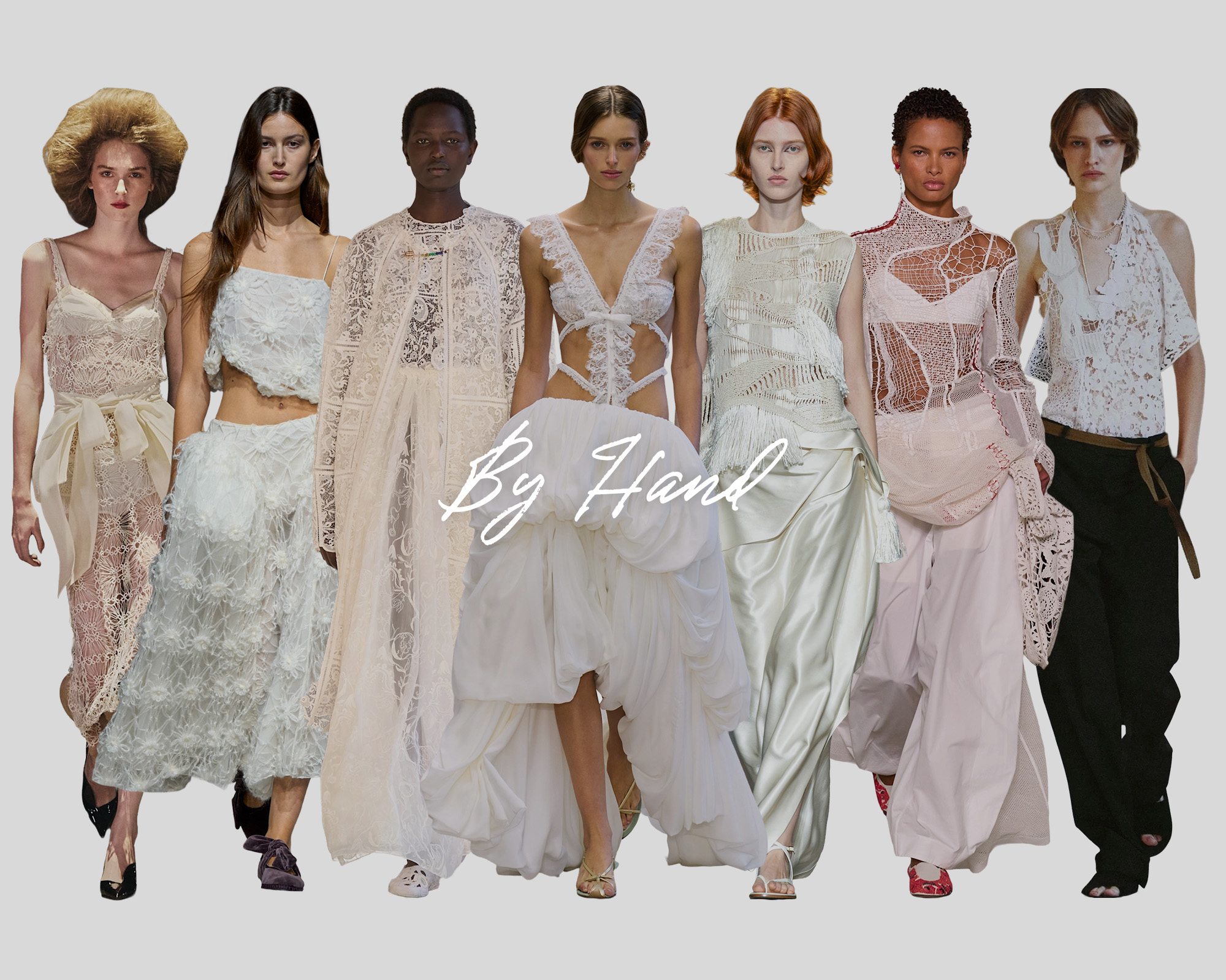 Collage of models wearing trends on the spring/summer 2027 runways.