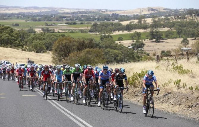 The peloton rides during stage one of the Tour Down Under cycling race near Adelaide