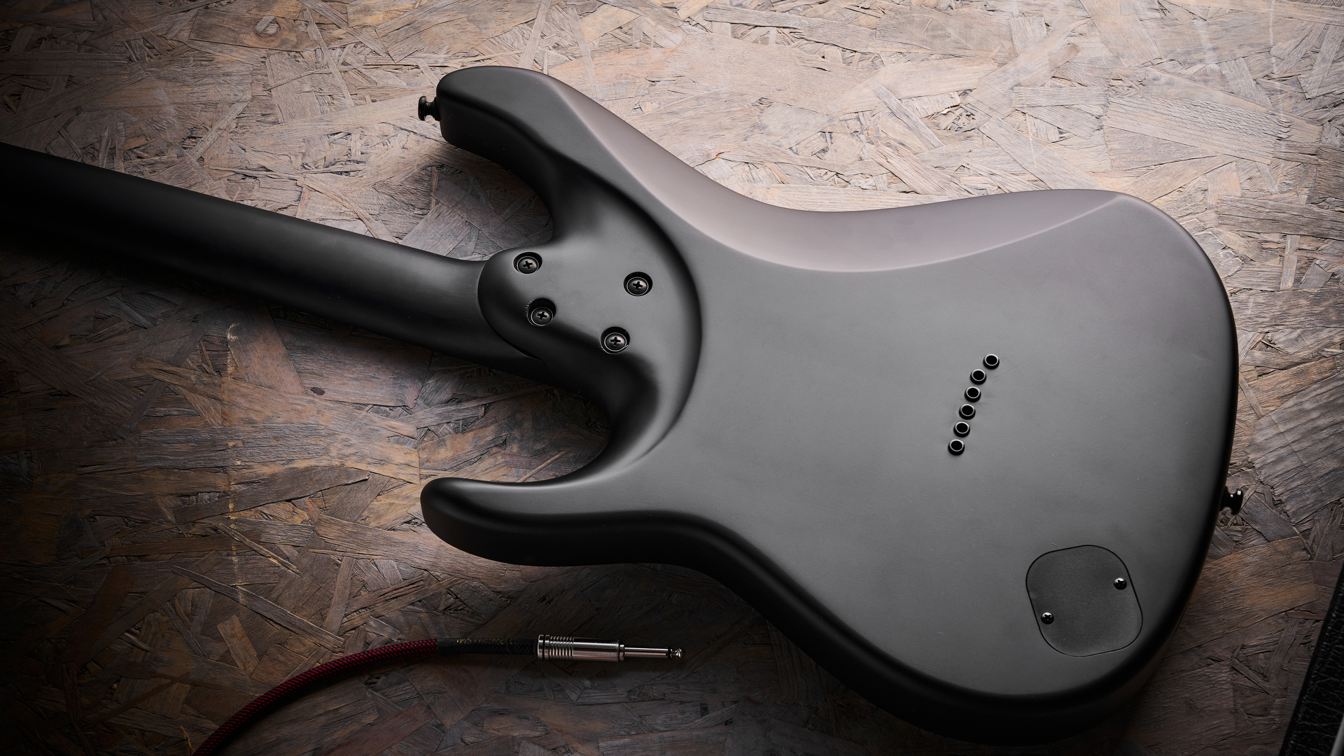 The back of the body of the Ibanez Iron Label AZA41B1 electric guitar