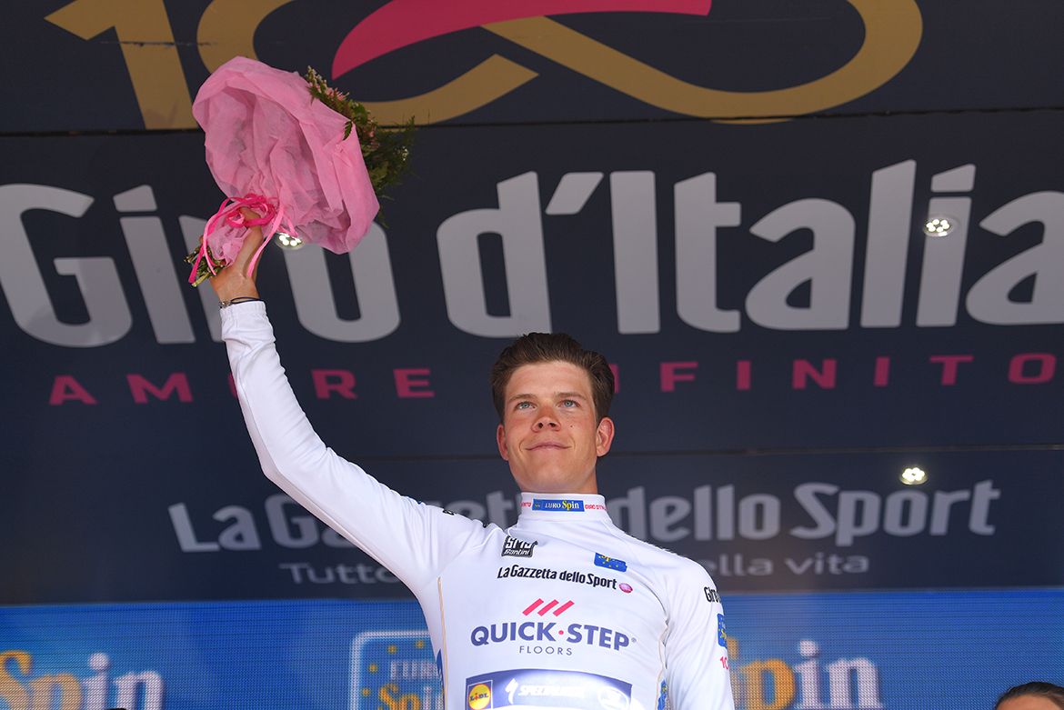 Bob Jungels in white after stage 16 of the Giro d'Italia