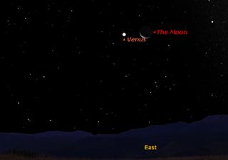 This sky map shows the location of Venus and Jupiter near each other on Sept. 12, 2012, in the predawn sky at 5 a.m. local time as viewed from mid-northern latitudes.