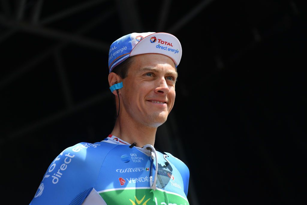 Niki Terpstra smiles on the start podium