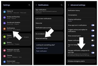 Notification categories on a Samsung phone