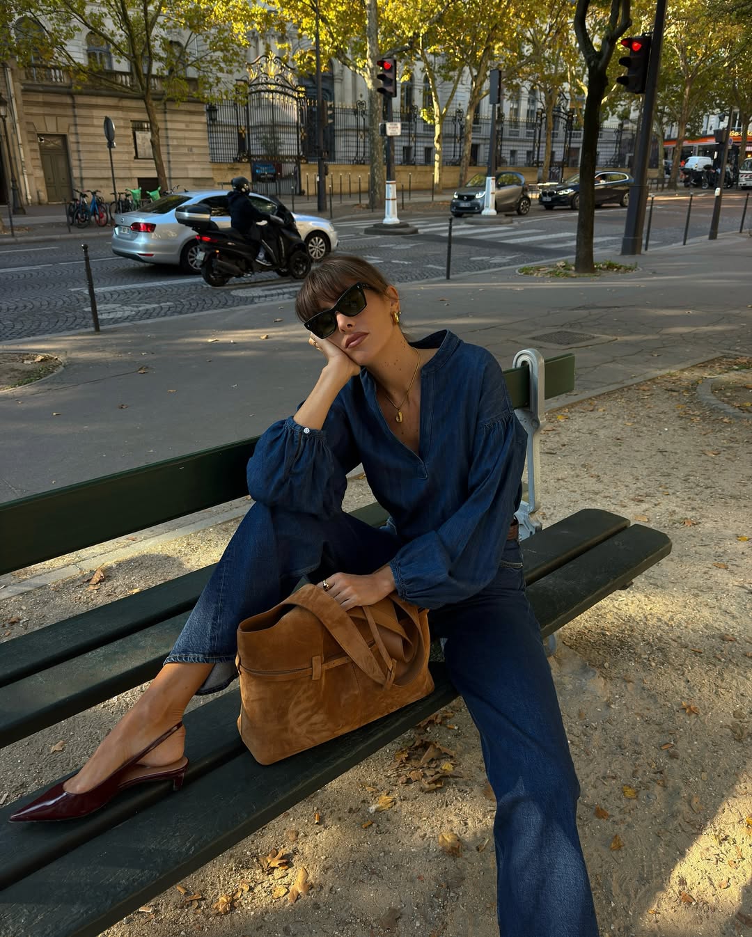 Influencer Julie Sergent Ferreri wearing double denim.