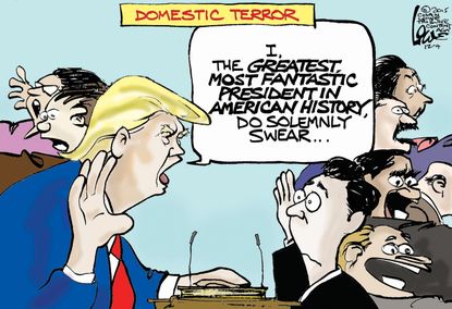 Political cartoon U.S. Donald Trump Domestic Terrorism