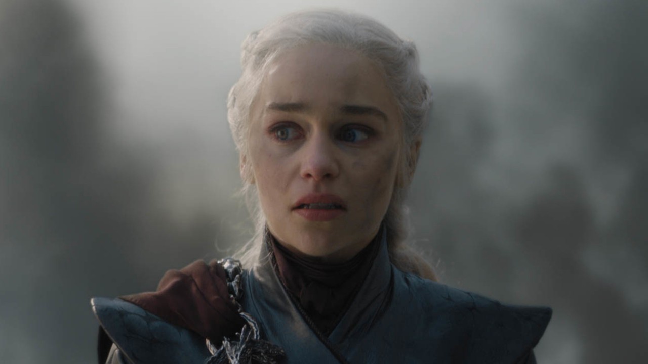 Emilia Clarke as Daenerys looking a bit shocked in the final season of Game of Thrones.