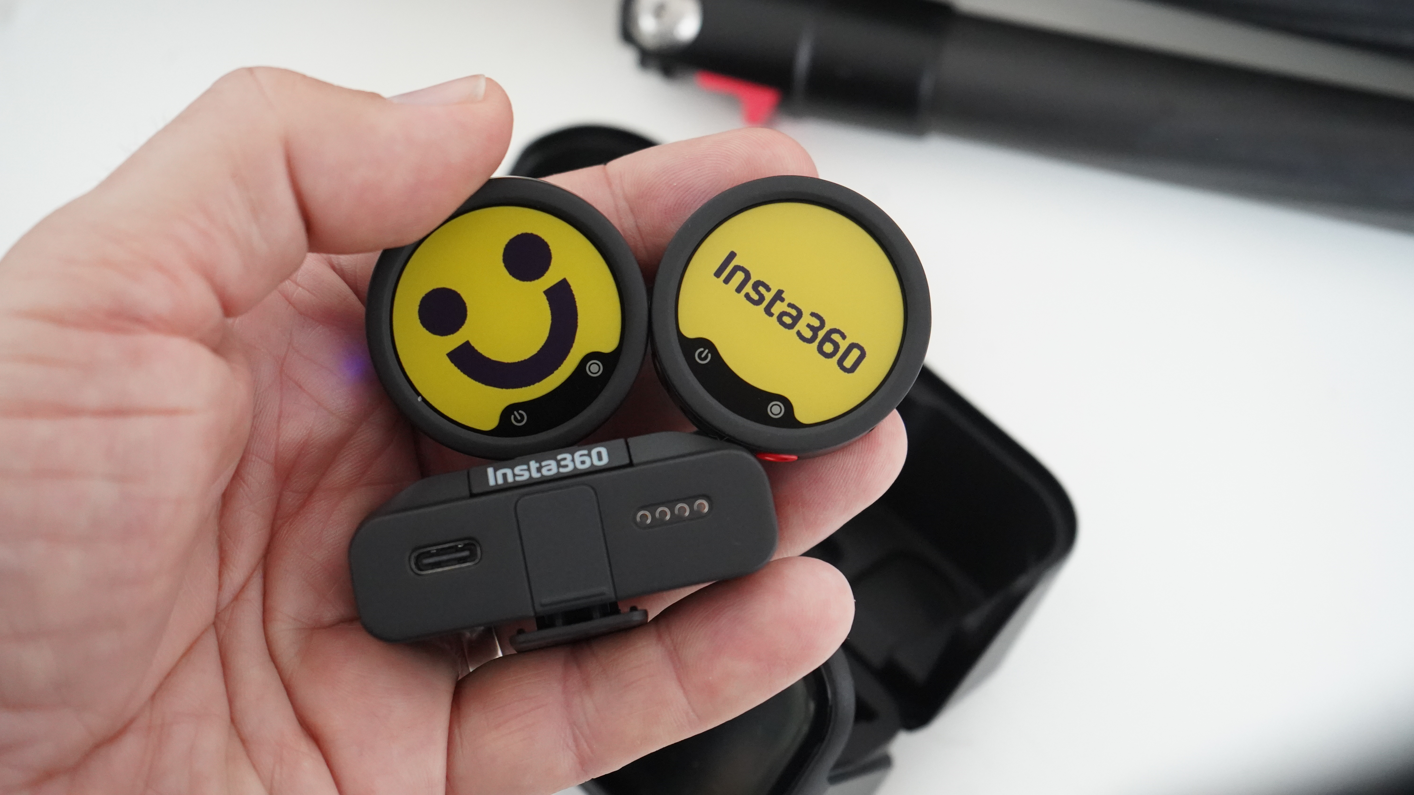 Insta360 Mic Pro both mics in hand