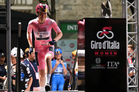 RIVOLI, ITALY - JUNE 06: Anna van der Breggen of Netherlands and Team SD Worx - Protime - Pink Leader Jersey prior to the 37th Giro d'Italia Women 2026, Stage 8 a 106km stage from Rivoli to Sestriere 2034m / #UCIWWT / on June 06, 2026 in Rivoli, Italy. (Photo by Luc Claessen/Getty Images)