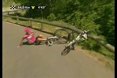 Michael Rogers (T-Mobile) can feel his Tour de France hopes end with a thud.