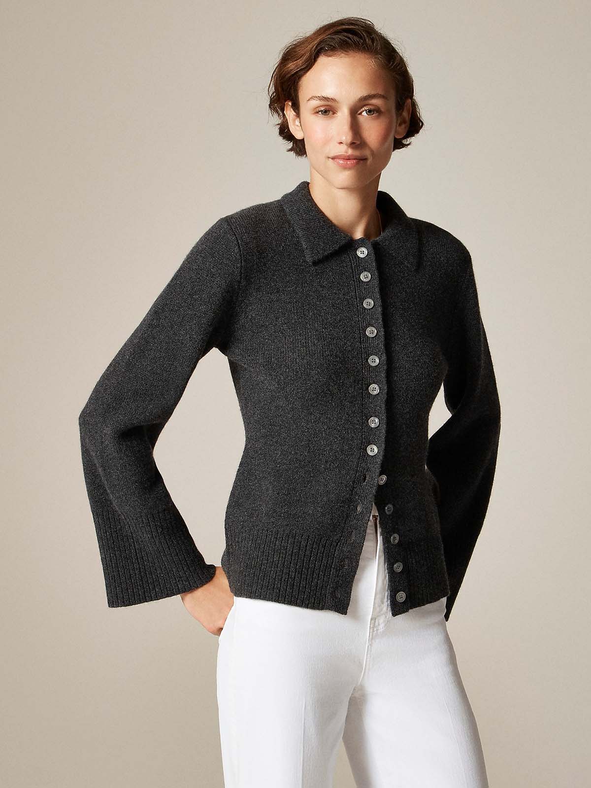 Milano-Stitch Cinched-Waist Cardigan