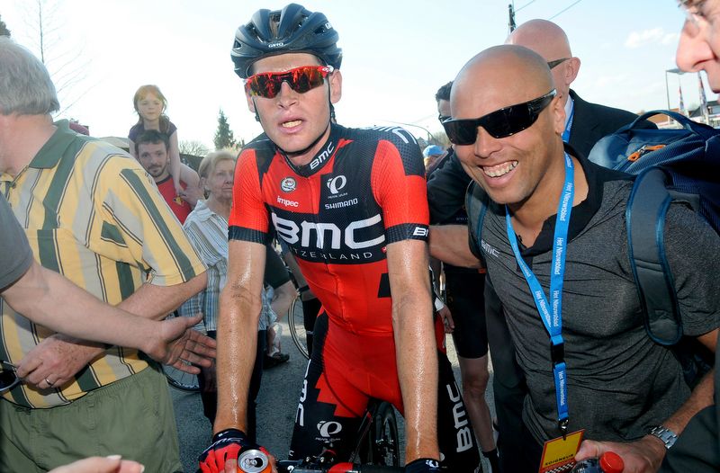 Ben Hermans with his BMC soigneur after winning the race