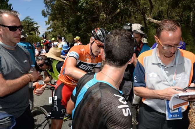 Rohan Dennis and Richie Porte after battling up Willunga Hill.