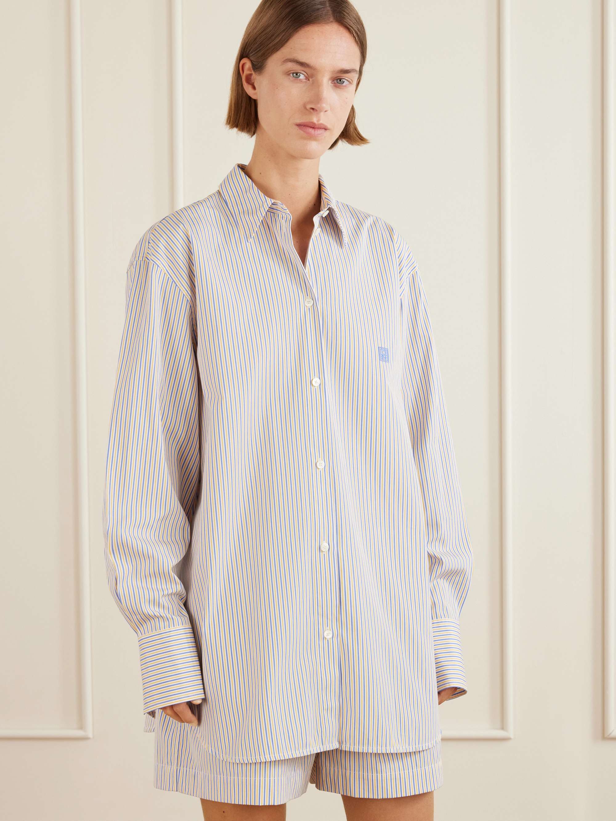 Embroidered Striped Cotton-Poplin Shirt
