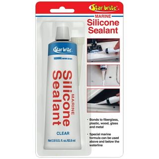 A tube of silicone sealant in a blister packet on a white background