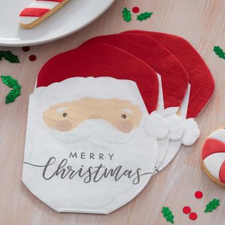 Ginger Ray Santa Shaped Merry Christmas Paper Party Decorative Napkins 16 Pack