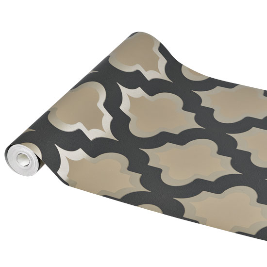 geometric pattern printed wallpaper in grey and white colours