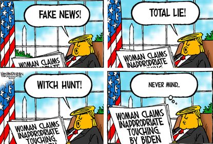 Political Cartoon U.S. Trump Biden news touching