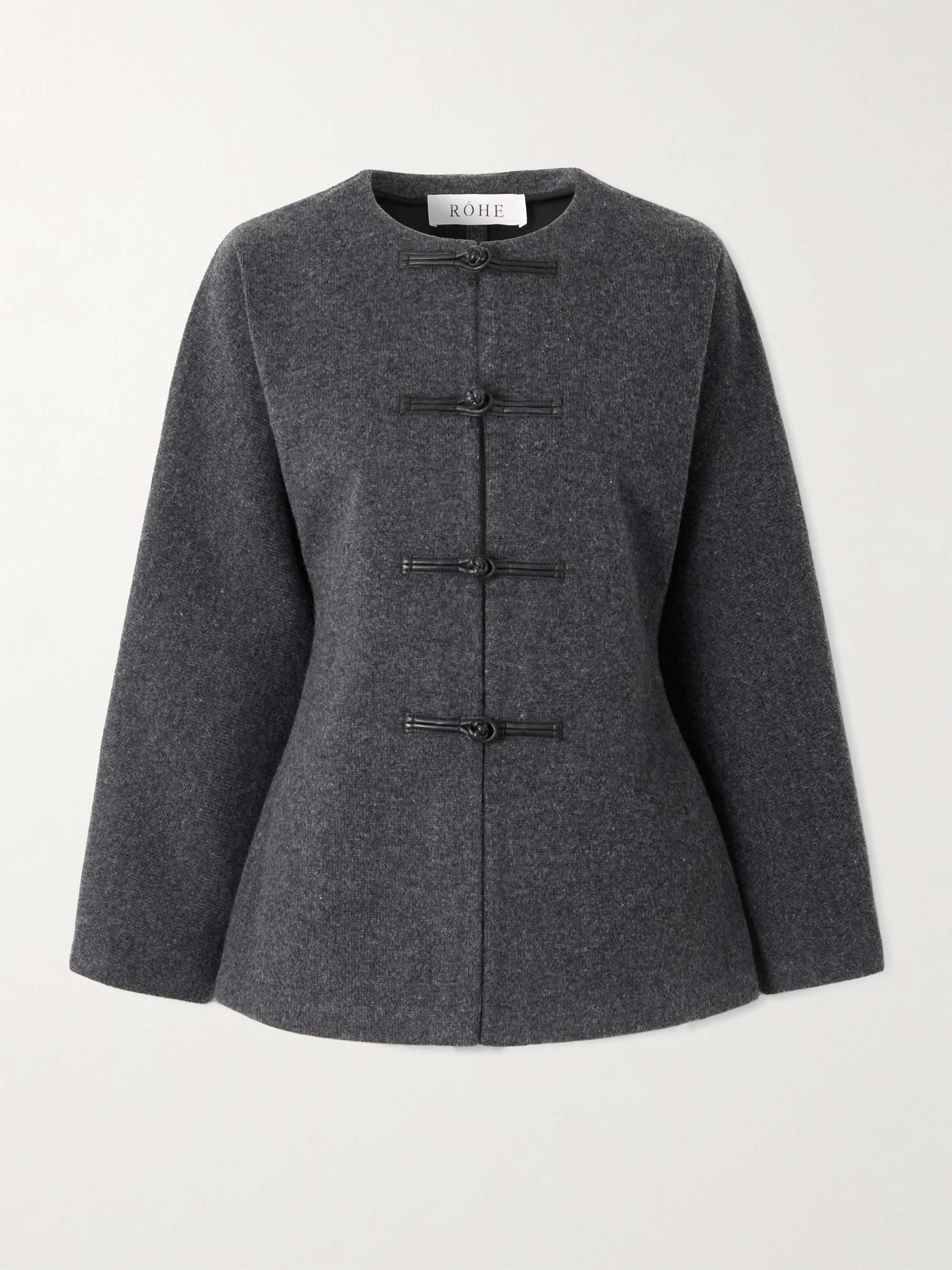 Leather-Trimmed Wool Cardigan