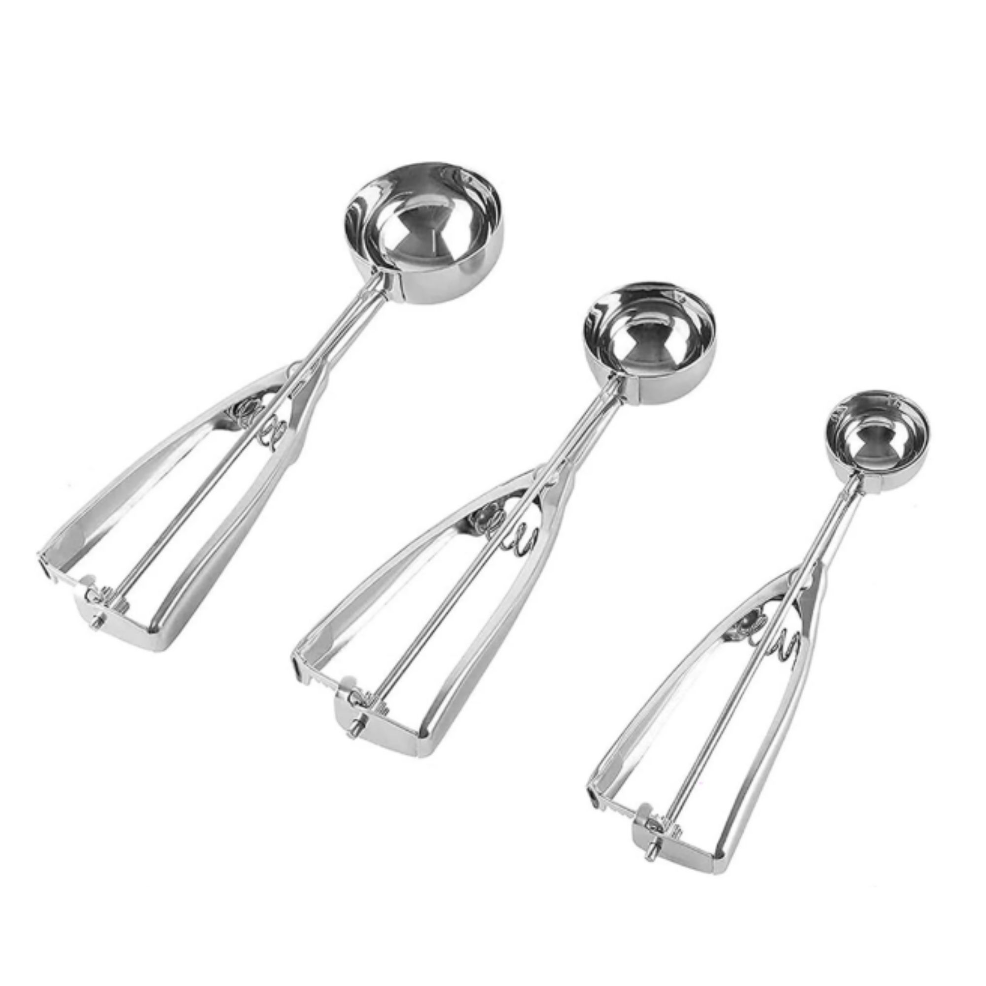 Small, medium and large ice cream scoops